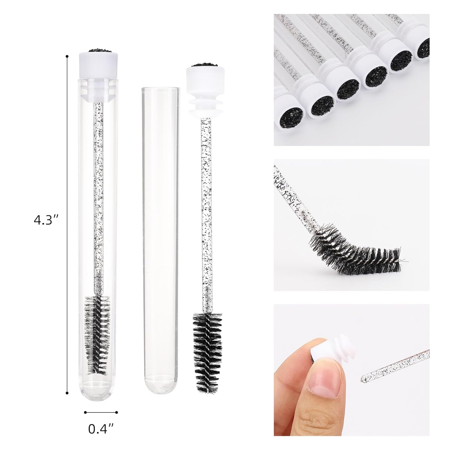 150 Pieces Disposable Mascara Wands, Diamond Eyelash Brush with Tube Lash Spoolies for Eyelash Extensions Makeup Tools - Black