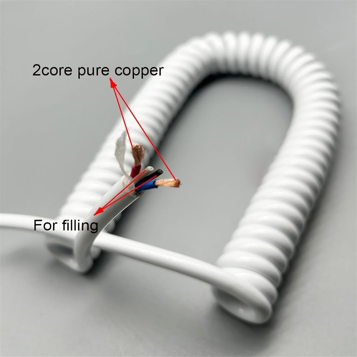 Retractable Spring Coiled Extension Cord ， 2 Core 15AWG Machine Room Telescopic Wire Pure Copper Scalable Power Cord Industrial Thick Spiral Spring Extension(Stretch 6 Meter)