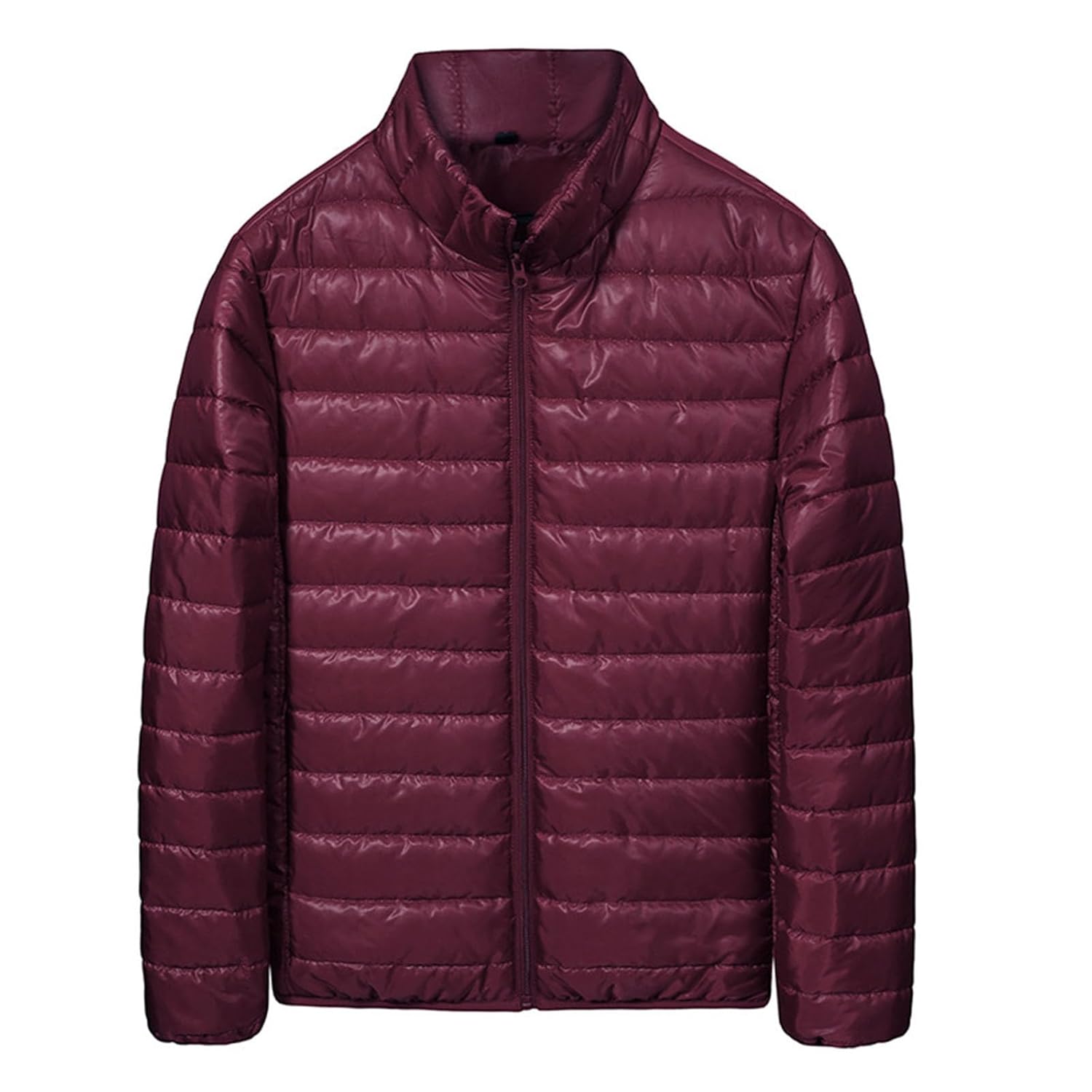 Mens Lightweight Down Jacket Shiny Packable Puffer Jacket Warm Insulated Padded Bubble Winter Coats Outwear No Hood