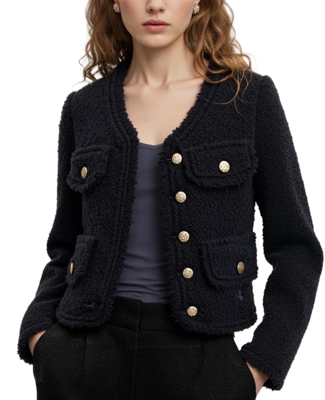 MINTLIMIT Womens Tweed Blazer Jacket Casual Long Sleeve Open Front Work Office Plaid Short Jacket