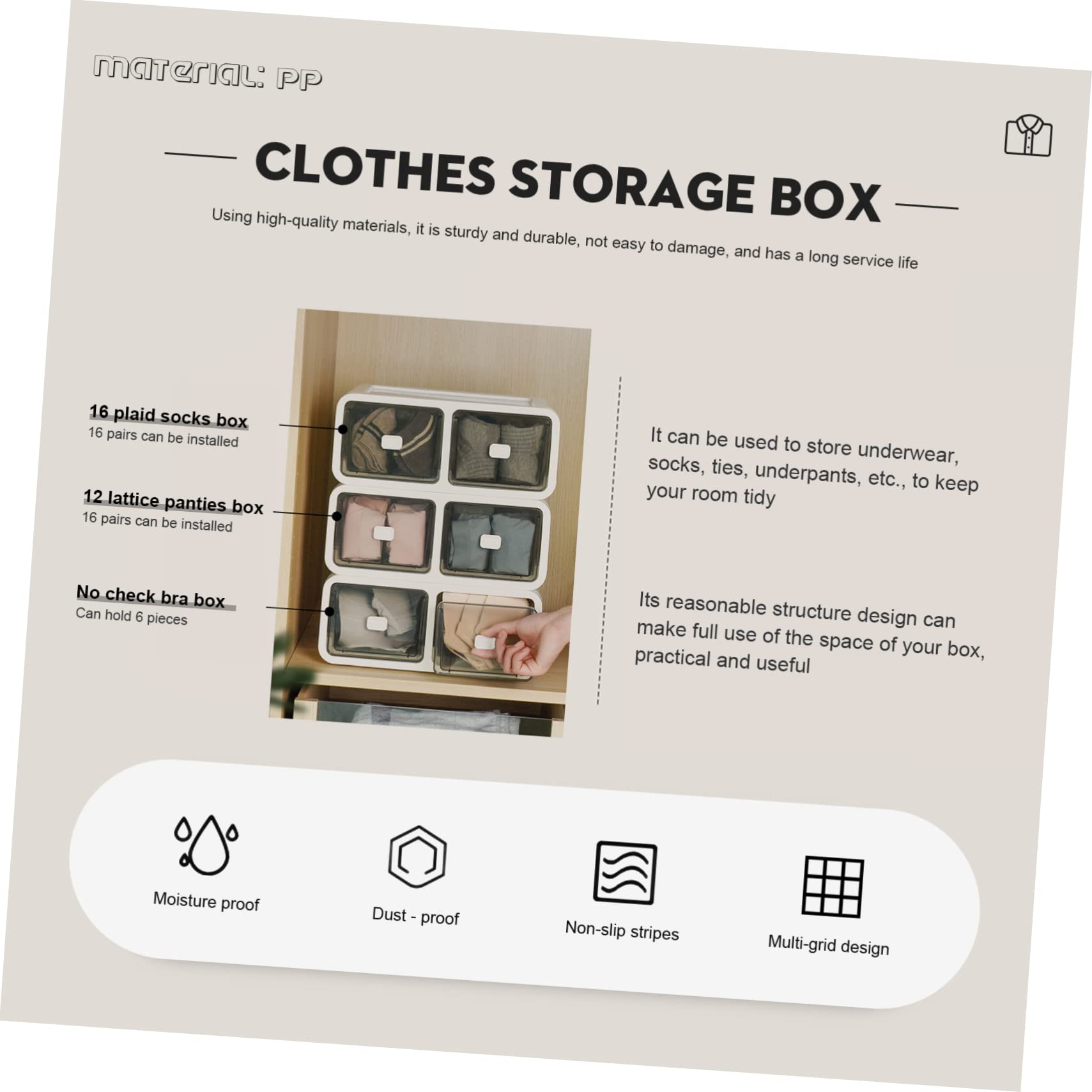 Holibanna 1pezzi Scatola Organizer Per Biancheria Intima e Calze Con Scomparti Design Impilabile e Resistente Per Casa Contenitore Versatile Per Calzini Cravatte e Piccoli Oggetti