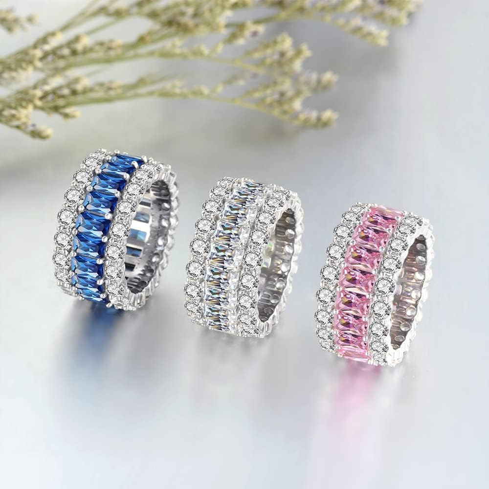 Elegant Micro Pave Blue Sapphire Eternity Band Ring in 14K Solid Gold over S925, Blue Gemstone Wedding Band for Her