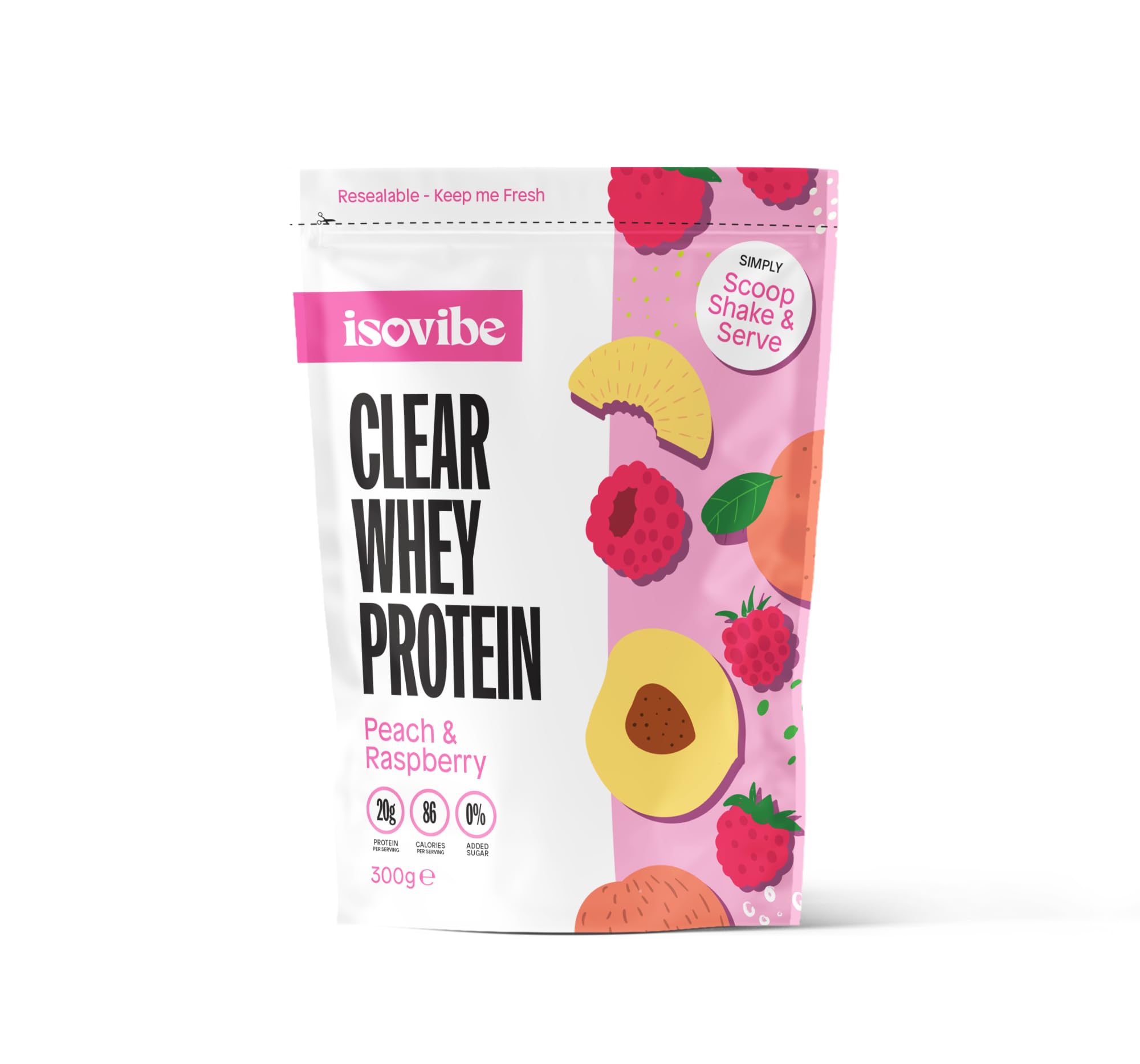 ISOVIBEClear Whey Protein Powder Peach & Raspberry 300g (Pack of 1) Refreshing Protein Water | Zero Added Sugar