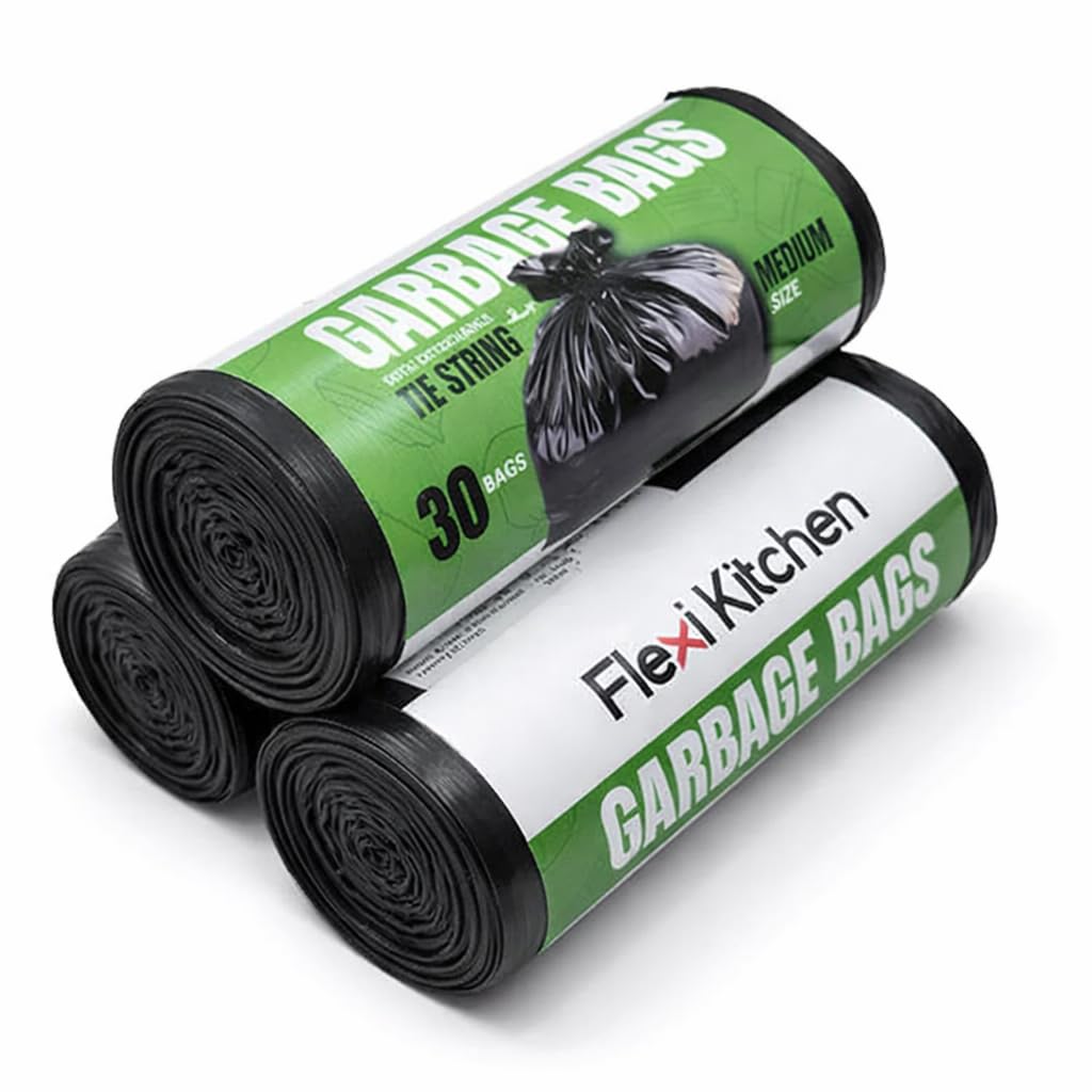 Garbage Bags Medium Size 19 x 21 Inches | Pack of 3 Rolls (90 Bags) | Black Recycled Dustbin Bags with Tie String Handle | Detachable, Leak Resistant for Wet & Dry Waste-picture-23