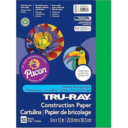 PACON Tru-Ray® Heavyweight Construction Paper, Festive Green, 9" x 12", 50 Sheets (103006)