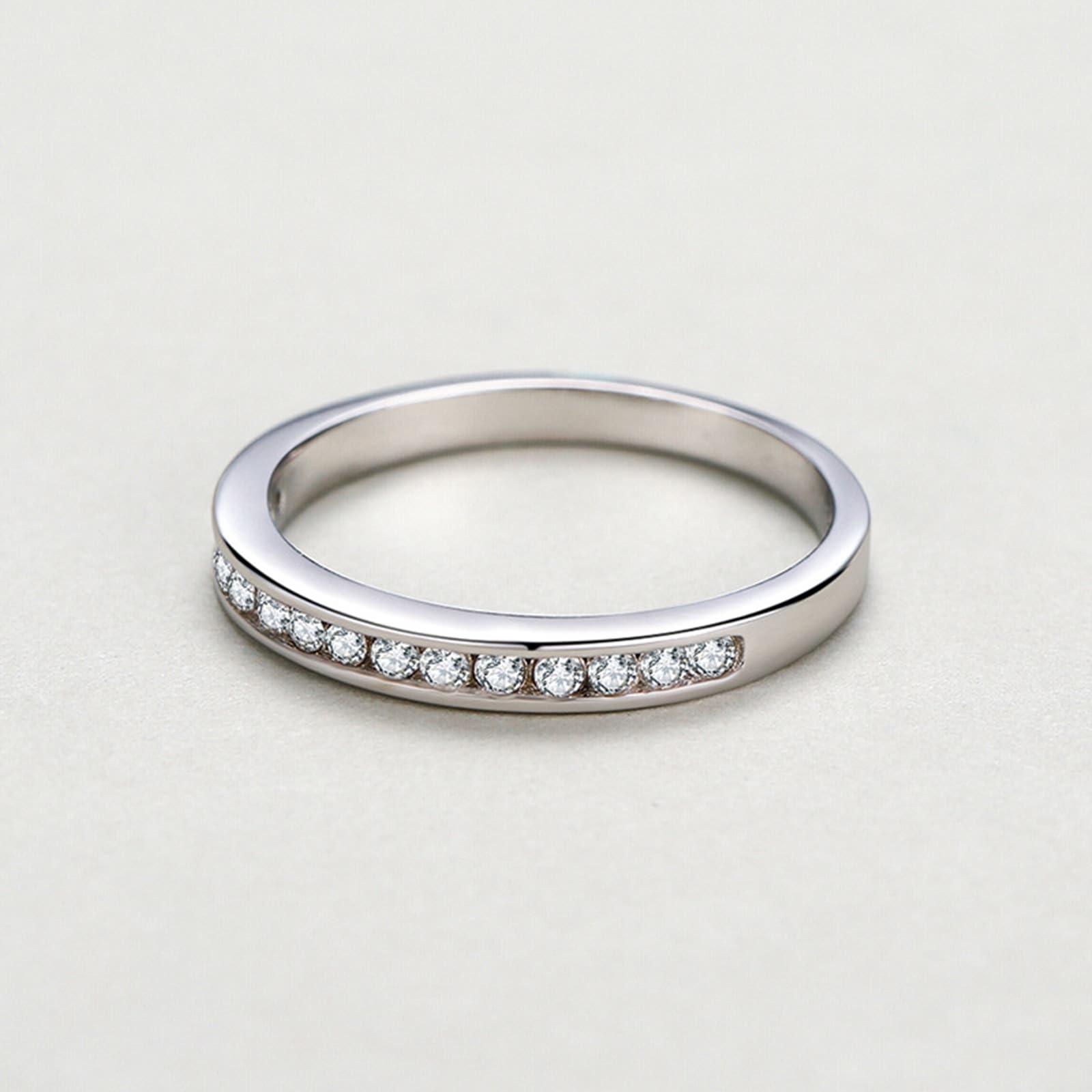 Anillo de oro blanco para parejas de 9 K/14 K/18 K, joyas de oro auténtico, anillo apilable clásico de boda con diamante, anillo solitario Au 375/585/750, oro blanco, talla 47-65