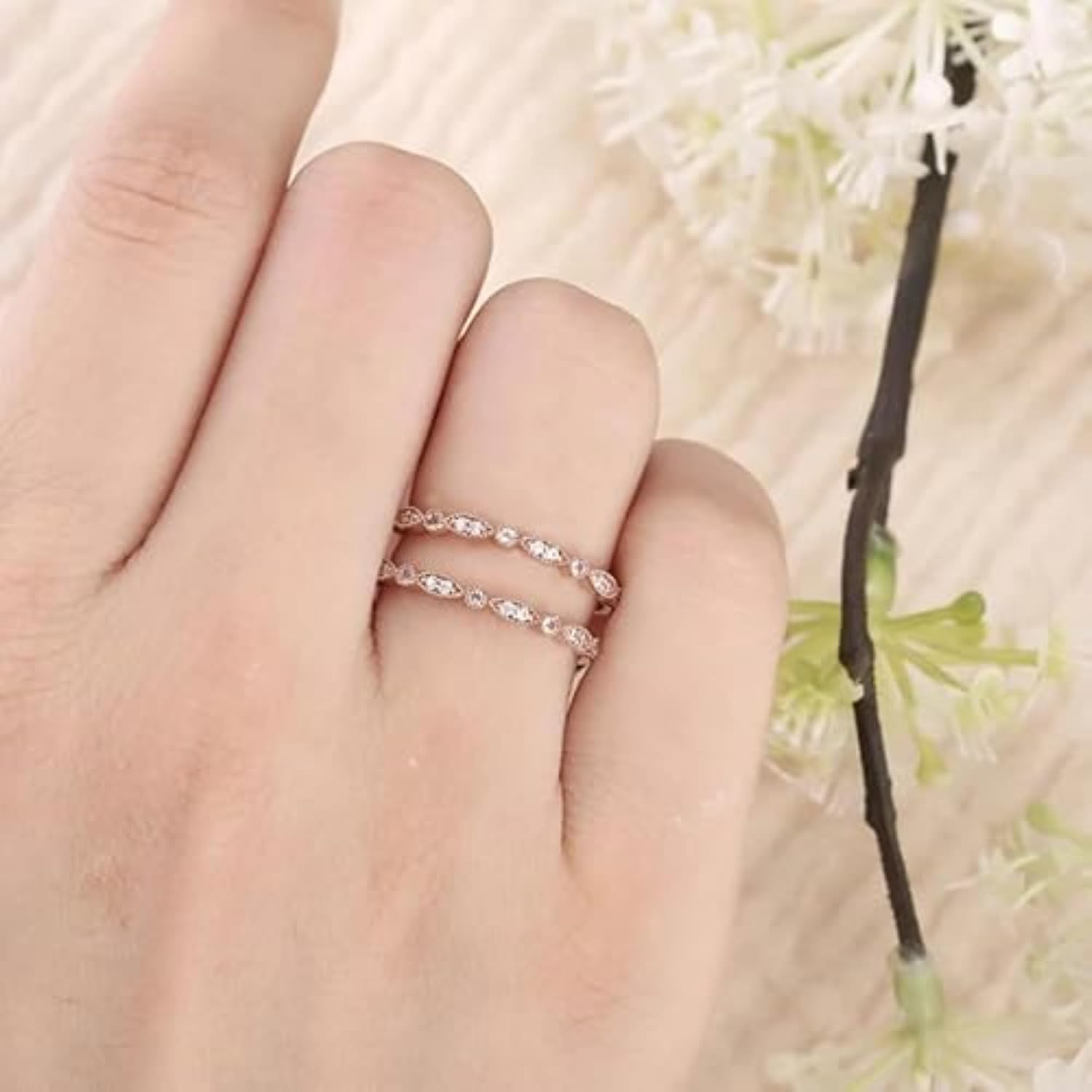 HANDMADE Round Cut Moissanite Women's Enhancer Engagement Ring, 925 Sterling Silver, 14k Rose Gold Plated, Size 4-13, Bridal Wedding Anniversary