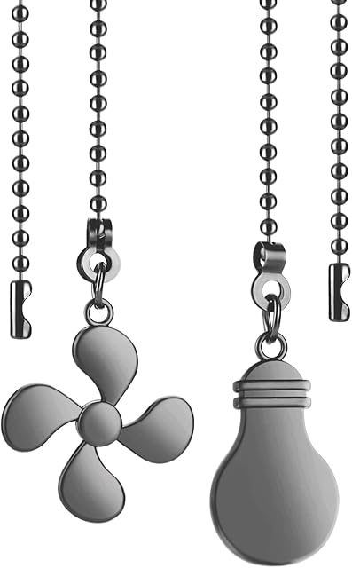 Grevosea Ceiling Fan Pull Chain, 2 Pieces 13 Inch Beaded Pull Chain Extension Metal Pull Chains Decorative Fan Chain Extender with Connector for Ceiling Fans and Lights (Black)