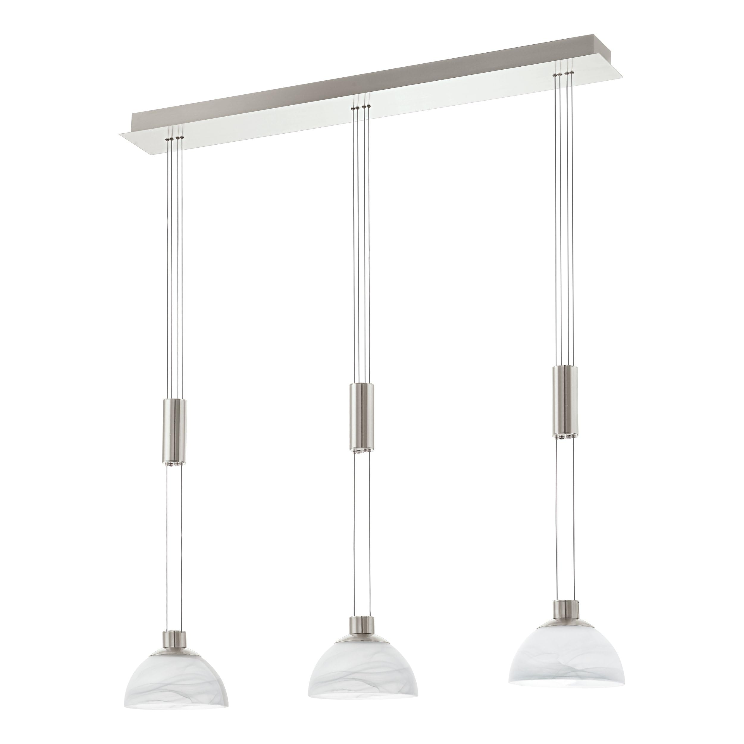 Eglo LED Pendant Light Montefio, 3-Light Adjustable Hanging lamp, Pendant lamp, Stainless Steel Hanging Light in Silver and Alabaster Glass in White, LED Dining Table lamp Warm White