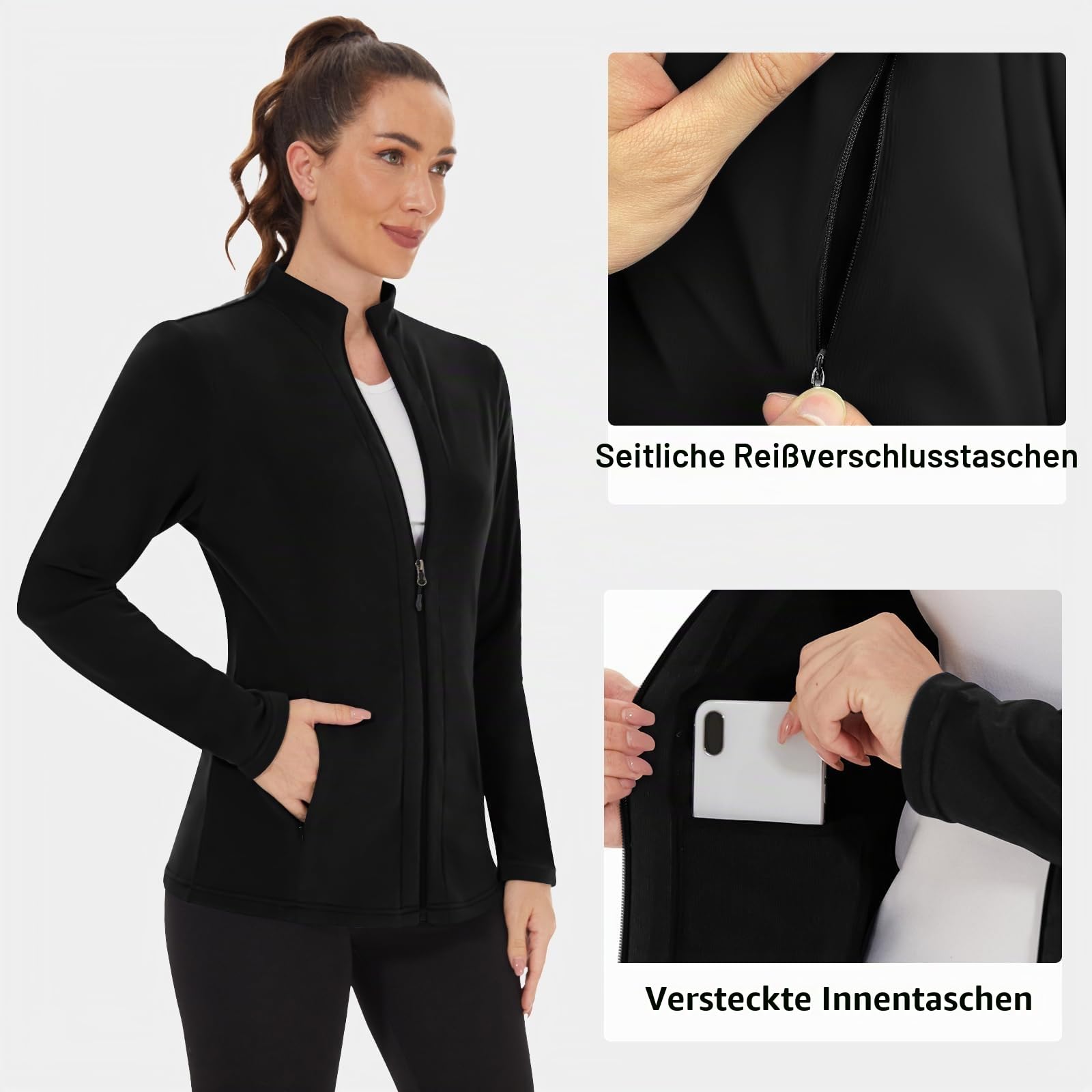 WOWENY Fleecejacke Damen Warm Gefüttert Sweatshirt mit Stehkragen und Full Zip Fleece Sweatjacke Leichte Für Winter Outdoor Laufen Wandern Freizeit