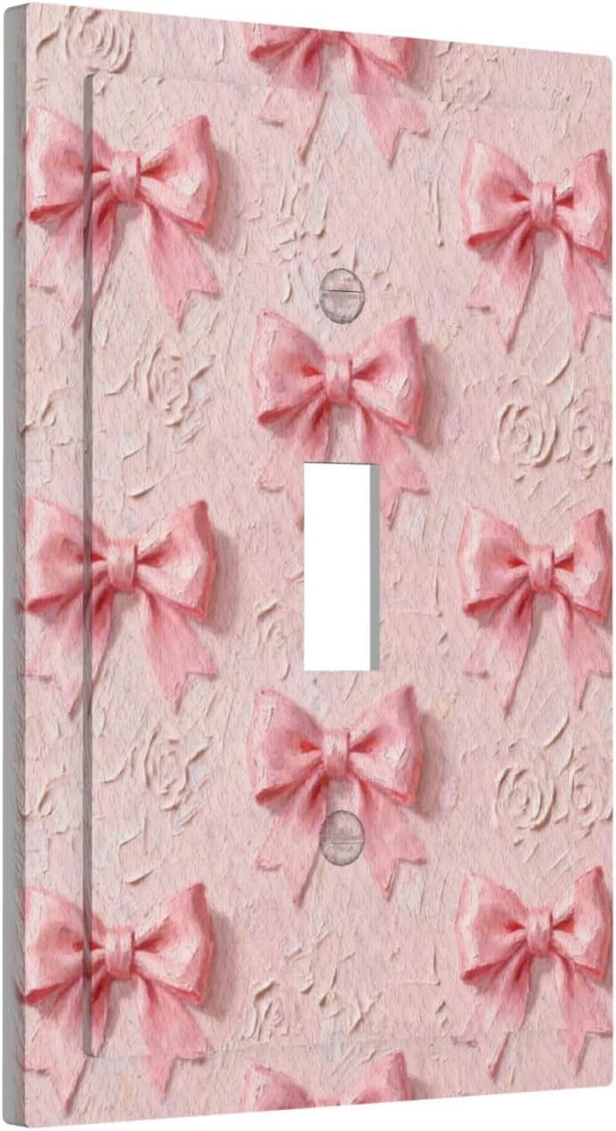 Decorative Light Switch Cover Plate Pink Bow 1 Gang Single Toggle Wall Plates for Electrical Outlet Covers Switch Plate Covers Faceplate for Girls' room Bedroom Home Decor image 2