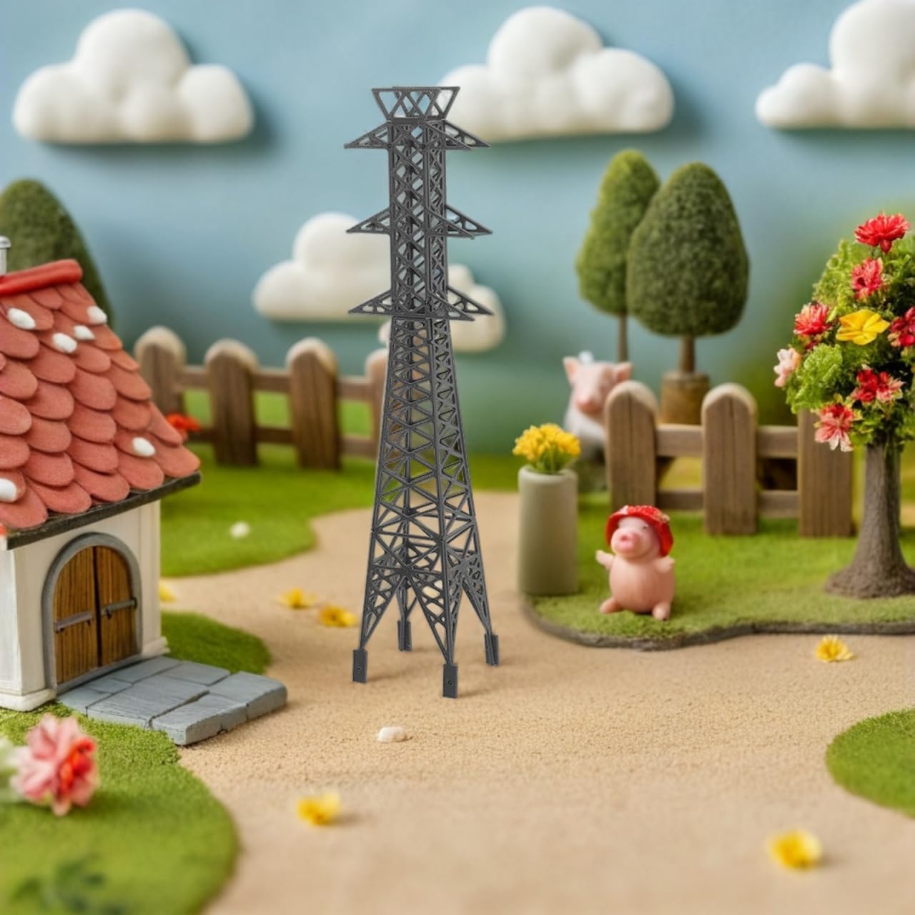 Miniature Electric Transmission Tower - 1/150 Sand Tray Architectural Accessories - DIY Building Material for Micro Landscape Train Track Scene Grey