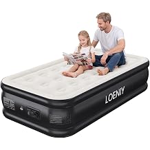 Twin Air Mattress with Built-in Pump, 18 High Inflatable Mattress with Storage Bag, 2 Mins Easy Inflation/Deflation Blow up Mattress, Flocked Top Inflatable Bed for Camping, Adults & Guests