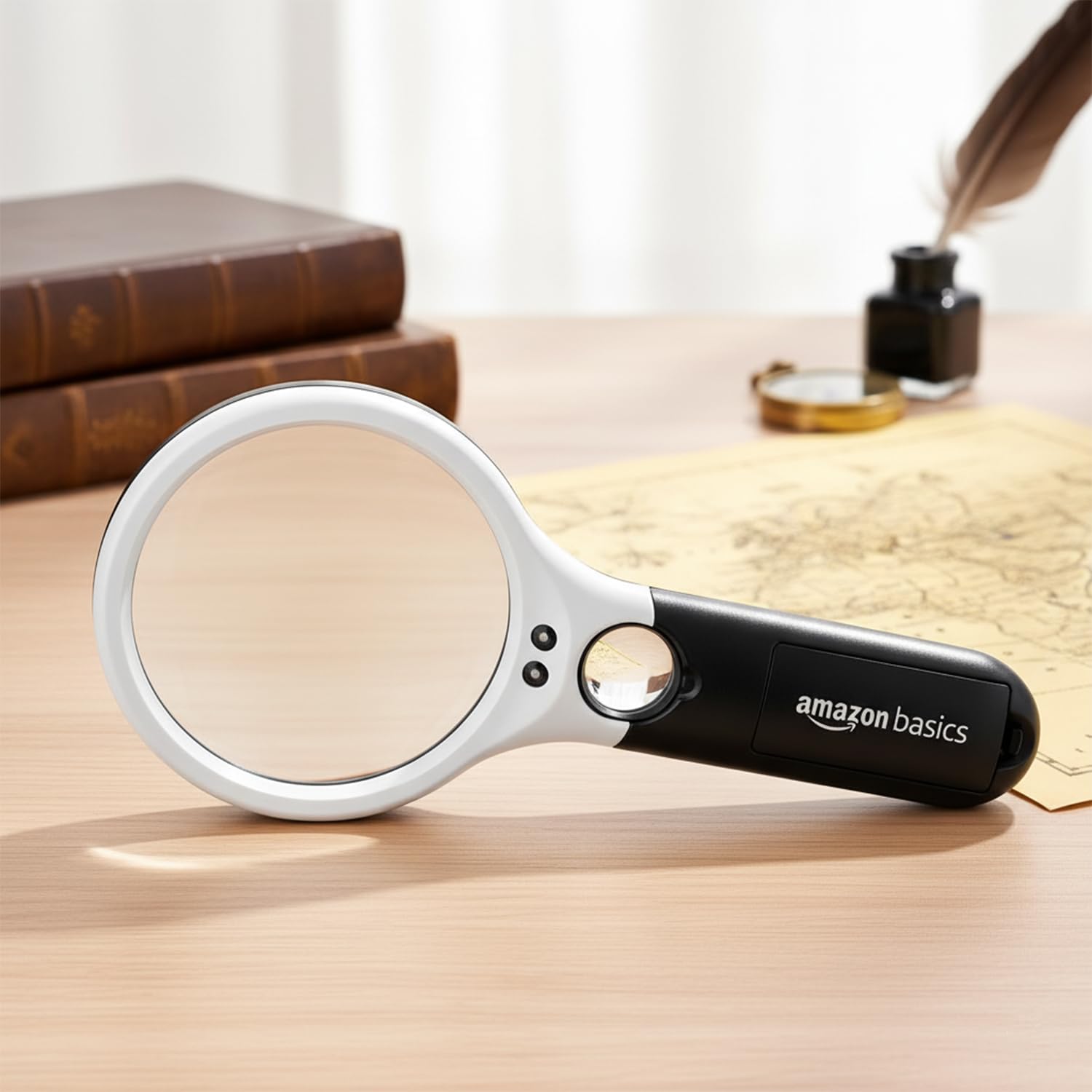 Amazon Basics Magnifying Glass with 3 Led Lights | 3X & 45X Big Size Zoom Lenses | Suitable for Seniors, Adults, Children | Ideal for Reading Books, Newspapers, maps