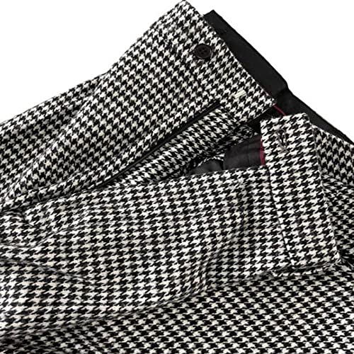 Apornipa Men's Black White Plaid Suit Pants Slim Fit Fashion Business Office Trousers3