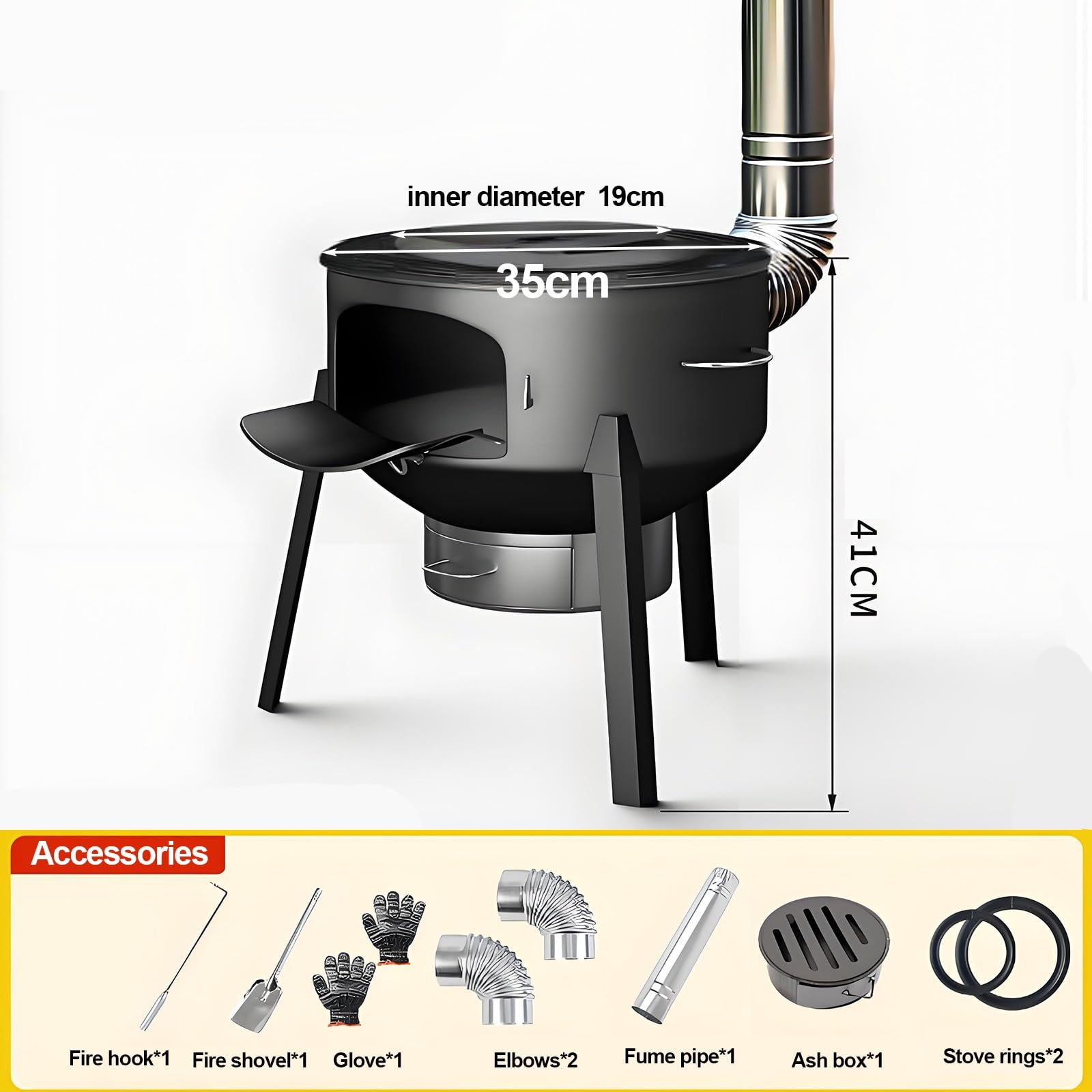 Estufa de Leña de Hierro Fundido Interior y Exterior Estufas de Camping Portátil de Acero Grueso con Patas de 70cm, Estufa Calefactora Multifunción(35cm)
