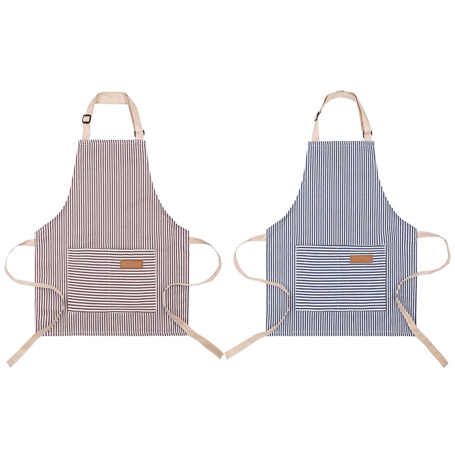 WUFGWBD 2 Pcs Halter Neck Aprons For Kids, Adjustable Striped Apron, Painting And Cooking Apron For Boys And Girls, Sleeveless Apron With Pockets