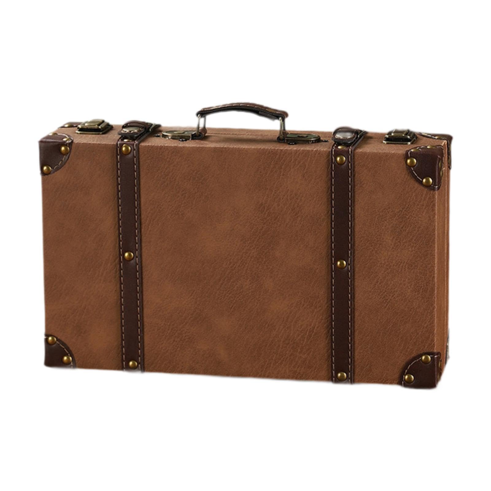 BESSTUUP Vintage Suitcase Wooden Trunk Portable Retro Clothes Storage Box Home Travel Decorative Luggage Case for Women- Brown