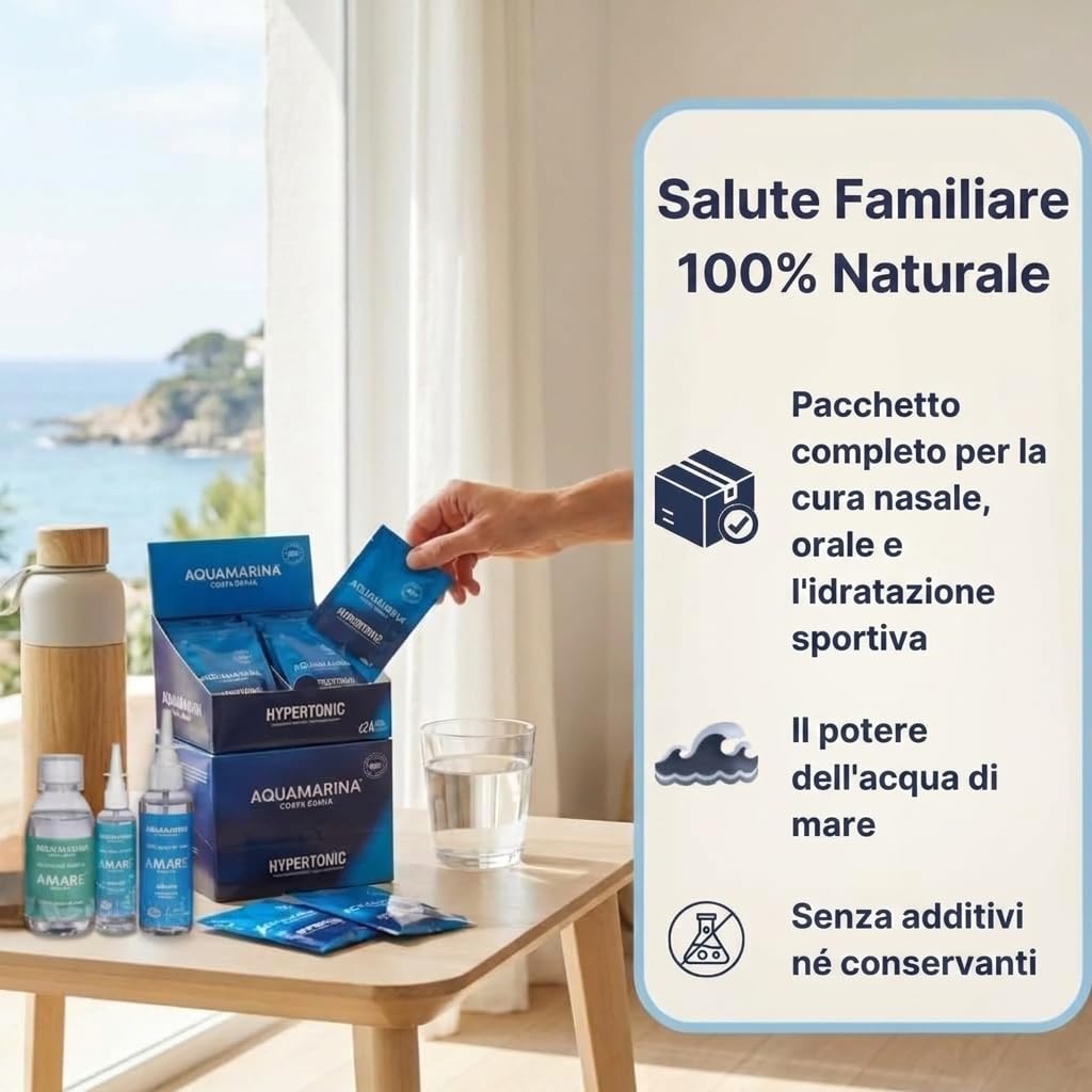 Pack Famiglia Salute Nasale e Orale | Spray Nasale Bambini 120ml + Adulti 150ml + Collutorio 250ml + Acqua di Mare Ipertonica 24 Bustine x 30ml