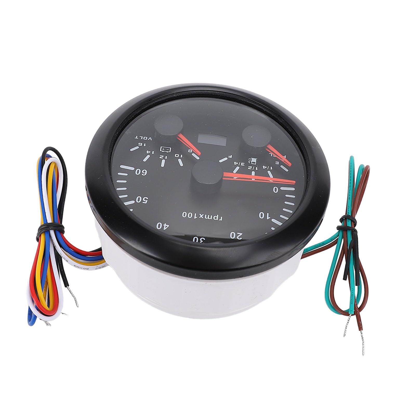 Obrotomierz 3 w 1 85 Mm, Woltomierz i Wskaźnik Poziomu Paliwa, Wskaźnik Napięcia DC 9–32 V, 6000 Obr./min, 8–16 V z 7-kolorowym Podświetleniem, Idealny do Samochodów, Statków i łodzi (Czarna