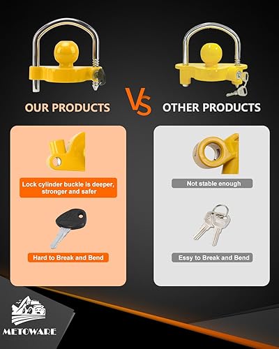 Miniatura 10 de METOWARE Cerradura de acoplador de remolque universal ajustable de acero con llave bloqueo de bola de remolque antirrobo para seguridad de remolque