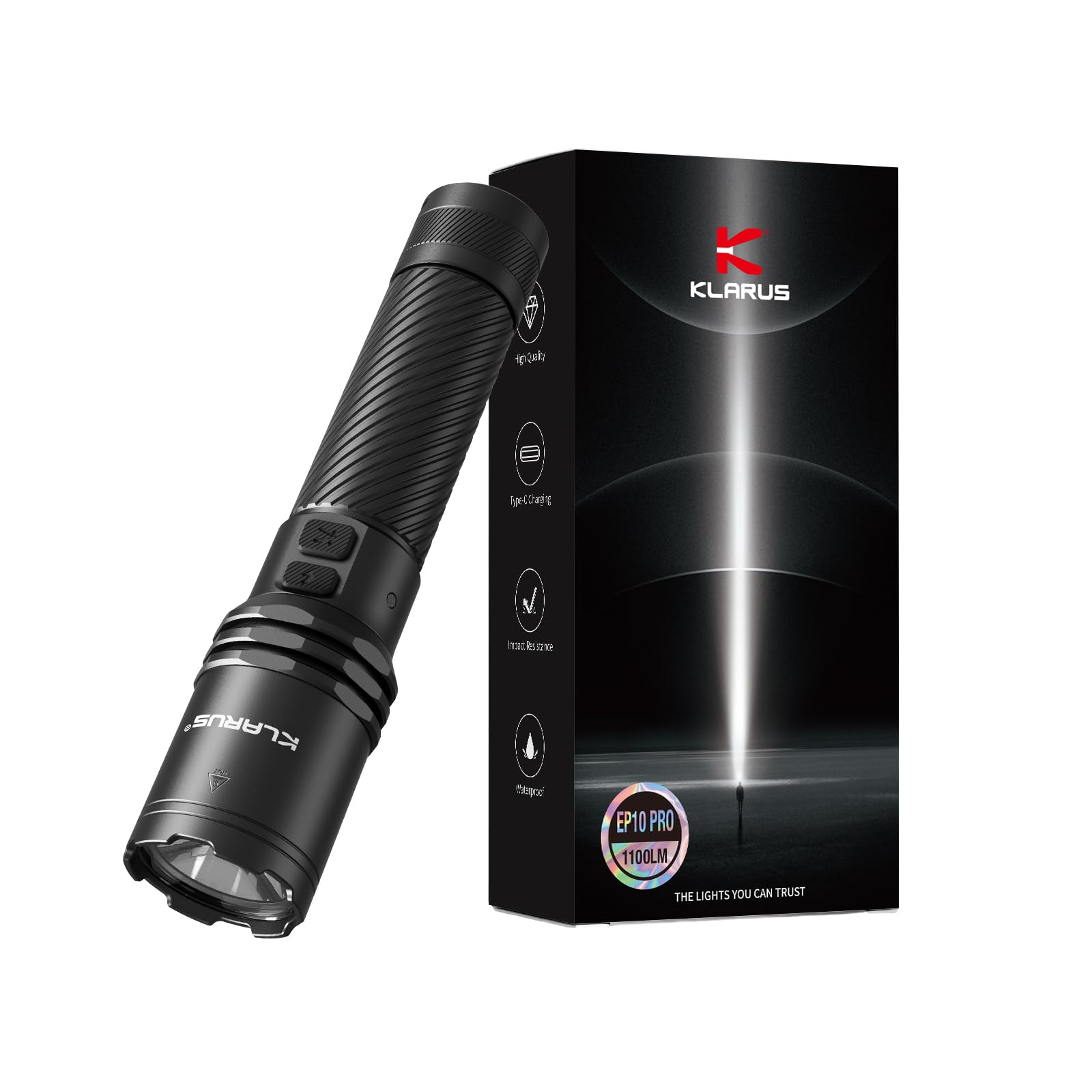 klarus EP10 PRO EDC-Taschenlampe, 1100 Lumen, 480 m, USB-C-aufladbar, Magnetfuß, IPX6 wasserdicht, Stroboskop- und Speicherfunktion, ideal für Camping, Wandern, Notfälle und Auto