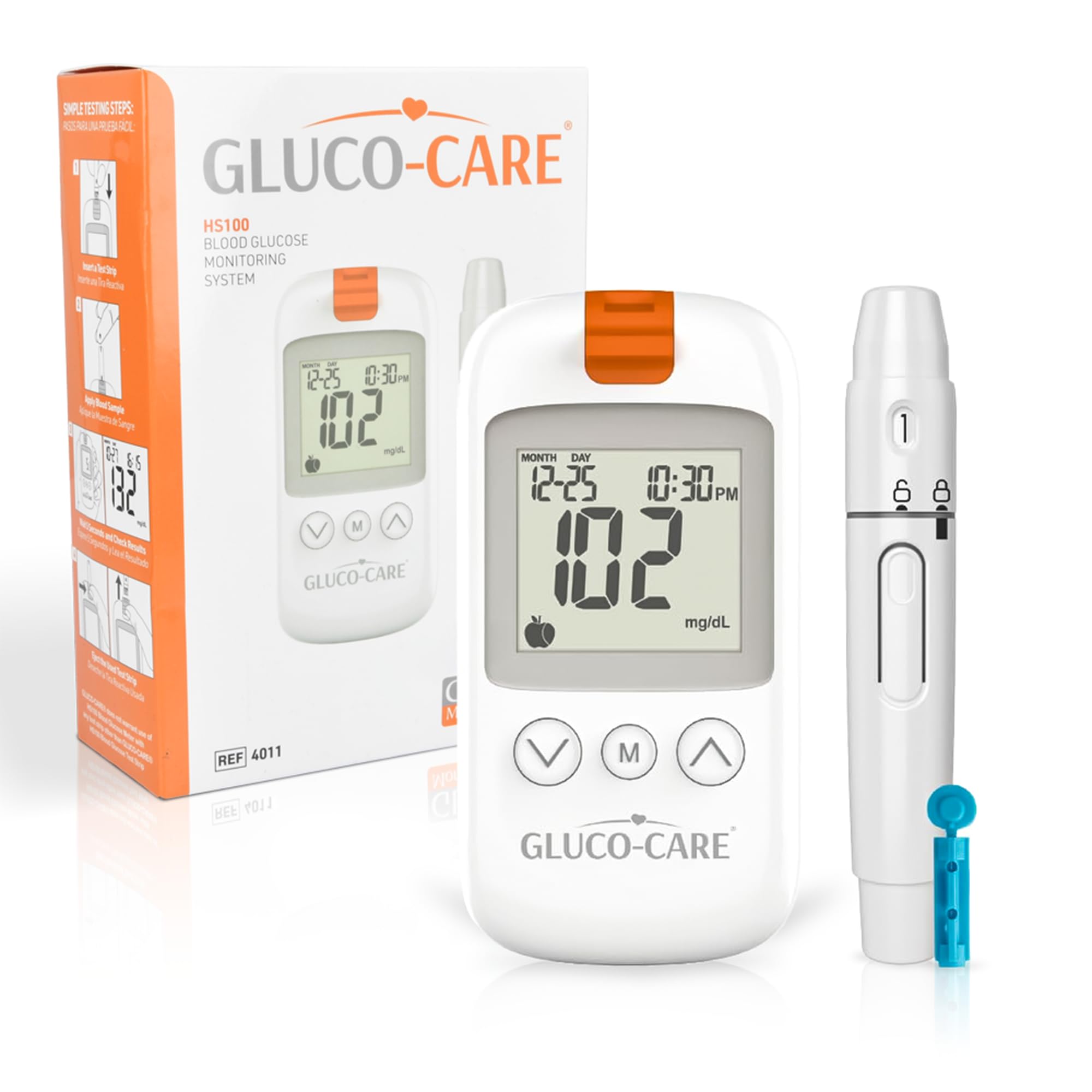 Glucose Meter & Test Kit - White, Sleek Design with Clear & Large Display, 500 Memory, 5 Sec Results, Auto Coding, Sugar Level Monitor Kit for All: Young, Adults, Seniors & Caregivers