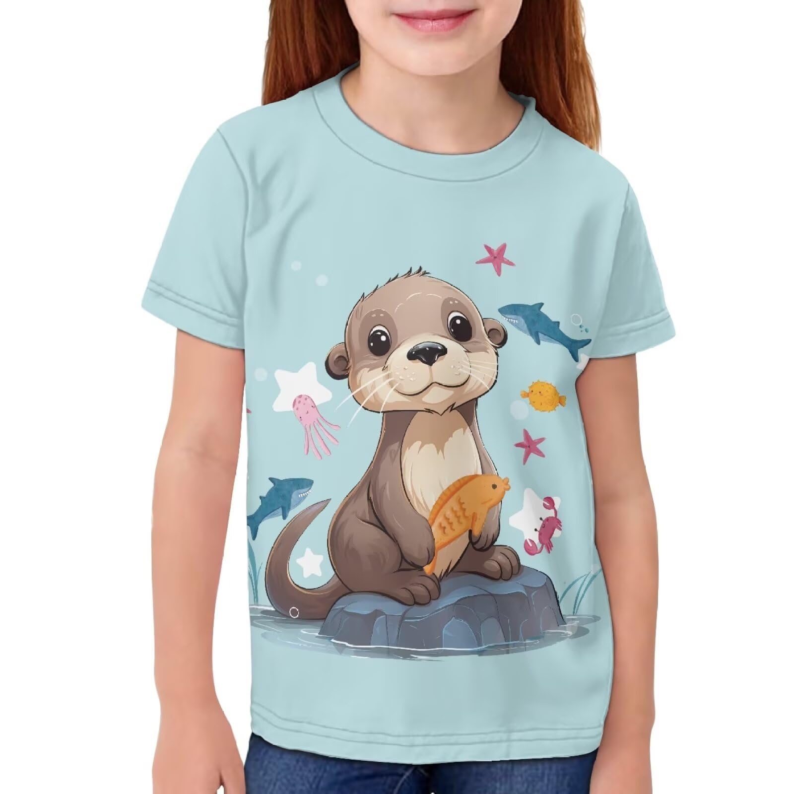 JEOCODY Boys Girls Graphic Tees Funny 3D Printed Short Sleeve T-Shirts 3-16T