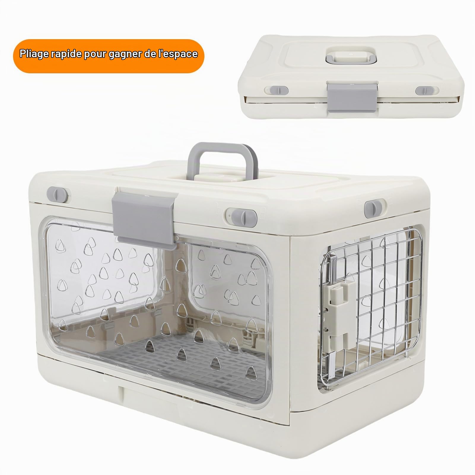 Generic Caisse Pliable pour Chat, Transporteur de Voyage pour Animaux de Compagnie, Chenil Portable avec Structure Transparente pour Avion et Voiture, 50x32x31cm