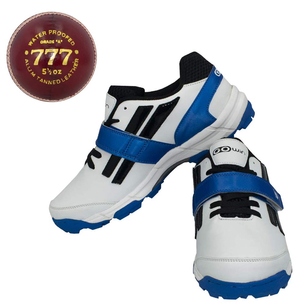 Pace White/Navy Cricket Shoes Size-4 with TR-777-R Cricket Leather Ball Alum Tanned Red-image-31