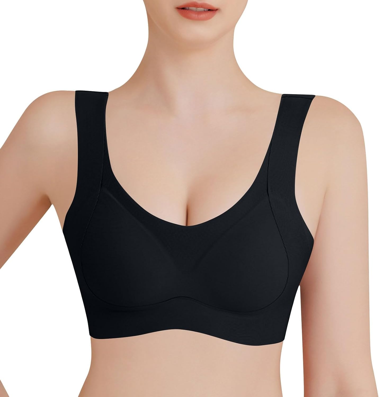 Women's Comfy Pullover Wireless Bra Seamless Bralettes No Underwire T Shirt Wirefree Wide Straps Support Sleep Bras