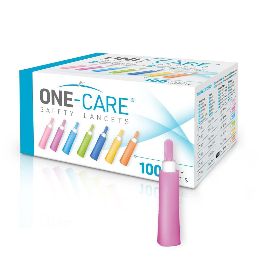 MediVena ONE-CARE Safety Lancets, Contact-Activated, 28G x 1.8mm, Box of 100