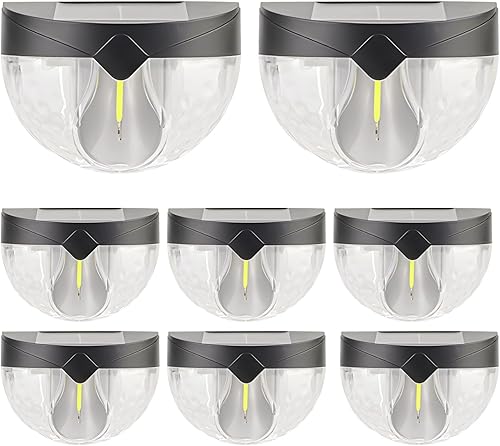 Paquete de 8 luces solares semicírculas para vallas, lámparas de pared LED impermeables para exteriores, luces de paisaje para jardín, patio,