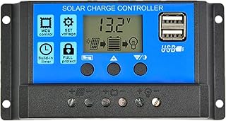 Dawnice Solar Charge Controller PWM 30A 12V/24V Auto Parameter Solar Panel Regulator with Adjustable LCD Display Dual USB Port Timer Setting PWM MPPT