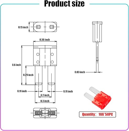 Miniatura 2 de Yonpu - 50 fusibles de automóvil, repuesto mediano de 10 A para automóvil, caravana, camión, motocicleta, barco (rojo)