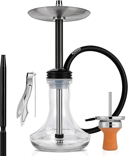 Juego de cachimba de vidrio con todo, Mata Leon Premium Table Shisha con Hookah Bowl Set de manguera de silicona, boquilla de aluminio, vástagos y