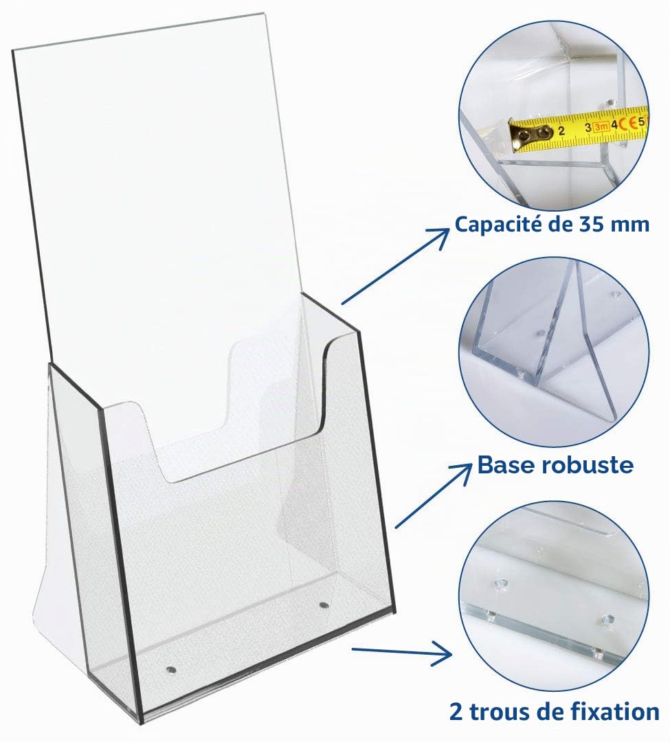 EUROPEL Porte-brochures et documents 1/3 A4 plastique résistant aux chocs distributeur bureau réception