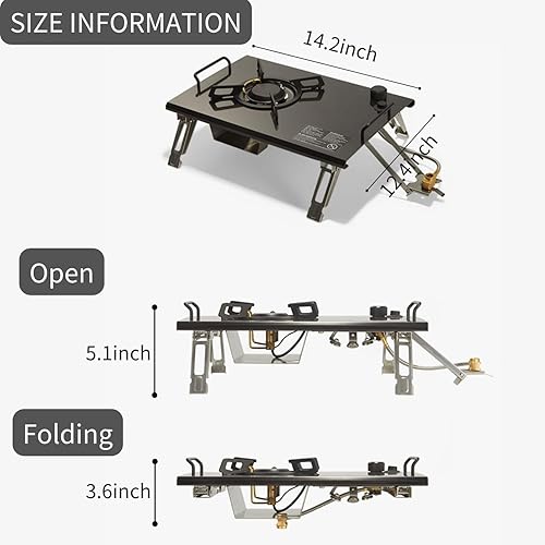 Miniatura 2 de Naturehike - Estufa de gas plegable de un solo quemador de escritorio e incrustada, estufa de gas portátil de 13,648 BTU con asa de transporte,