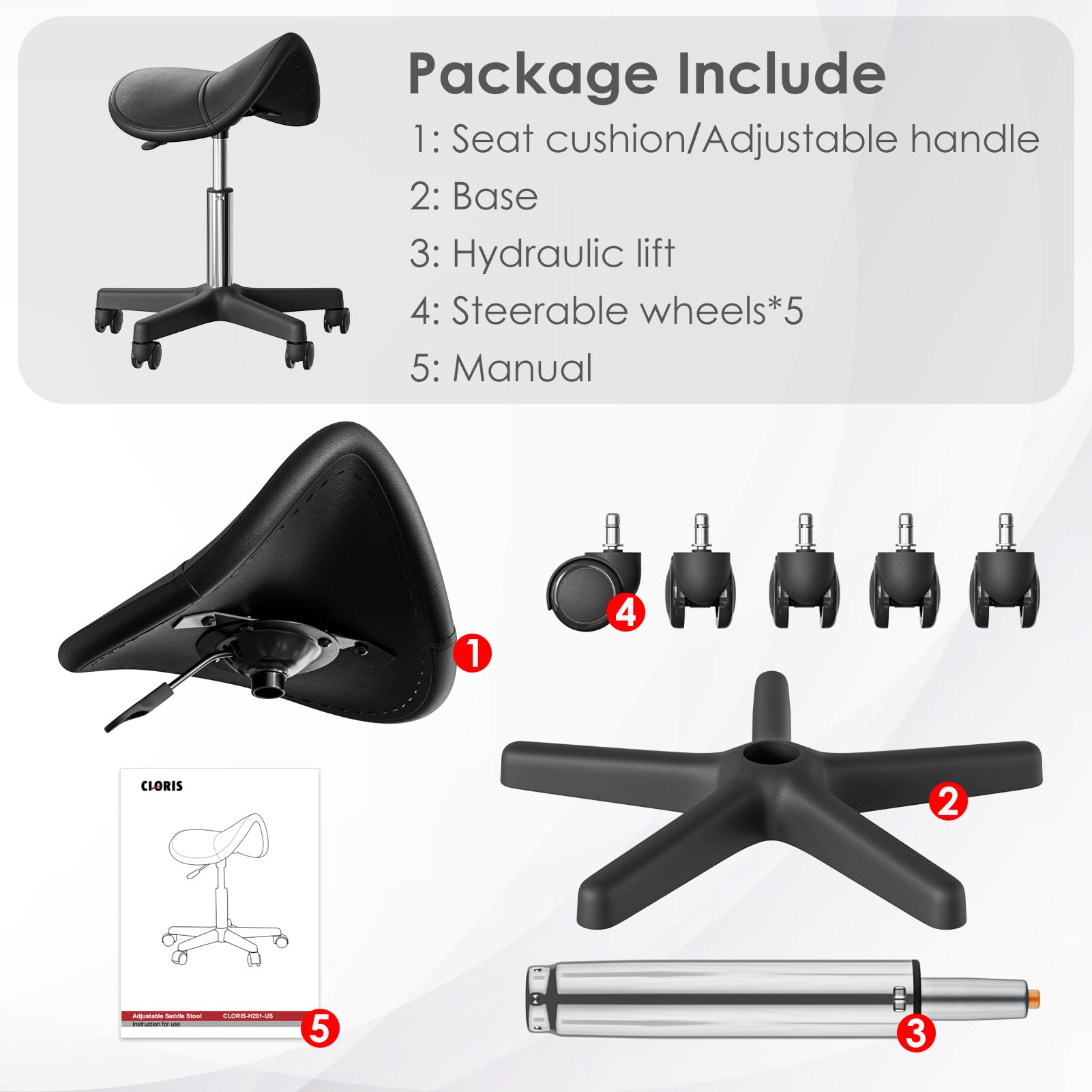 Taburete con ruedas con capacidad para hasta 350 libras, altura ajustable, patas de nailon con ruedas para spa, masaje, salón, hogar, oficina, médico, tatuaje, bar, negro 6