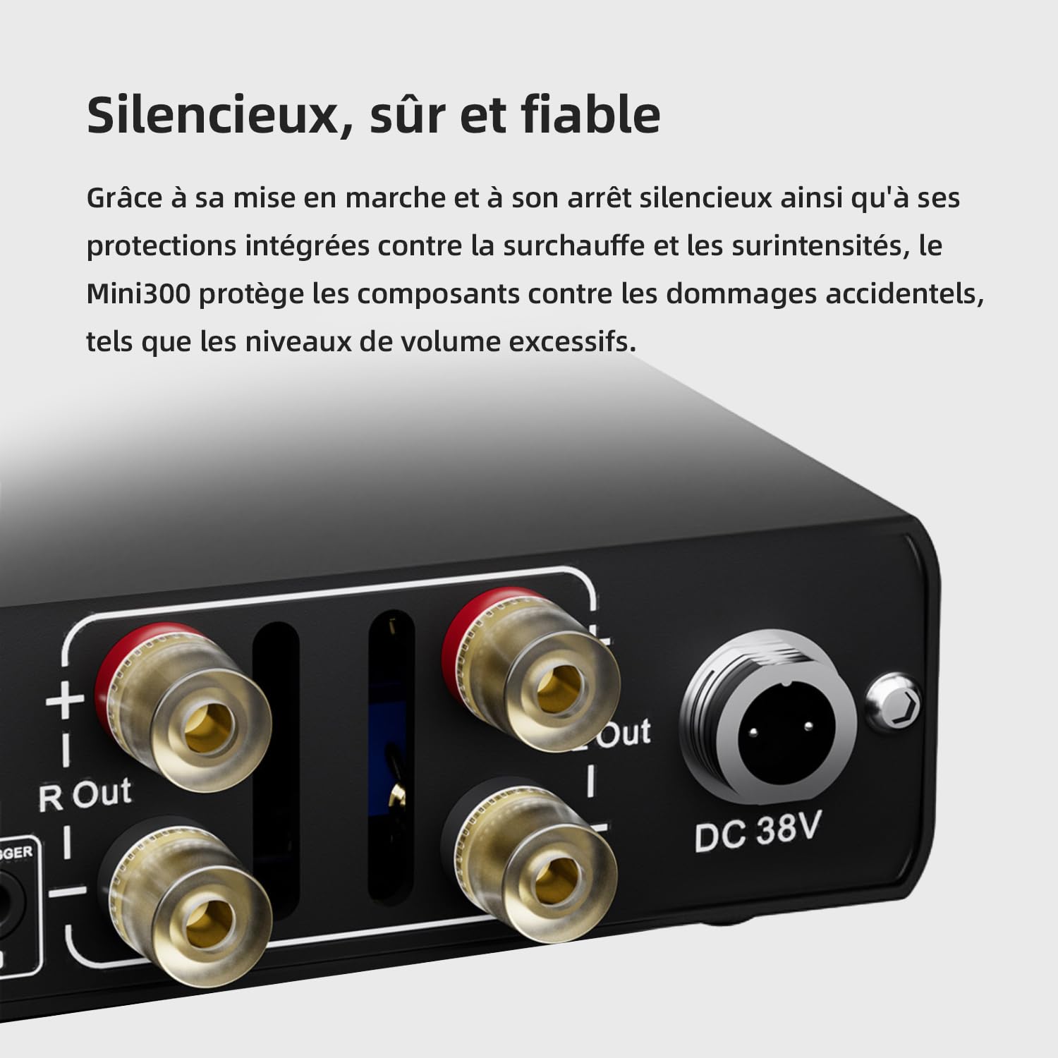 Topping Mini300 Amplificateur de bureau entièrement symétrique 140 W Compact Classe D Amplificateur de bureau avec entrée RCA/TRS, amplificateur Hi-Fi pour enceintes domestiques, argenté