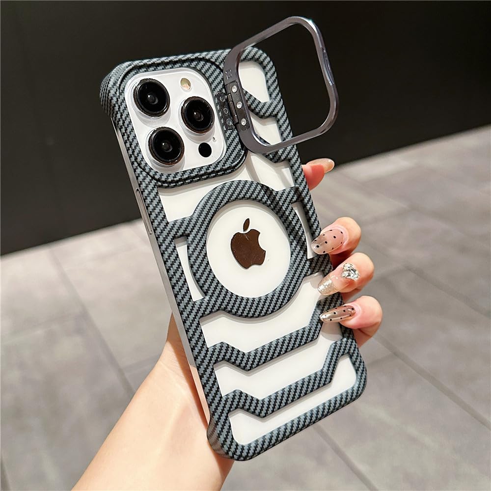 Bezramkowa obudowa Hollow Case do iPhone'a 15 Pro Max 14 13 12 Składany stojak na obiektyw Chłodzenie, szary, do iPhone'a 15Pro Max