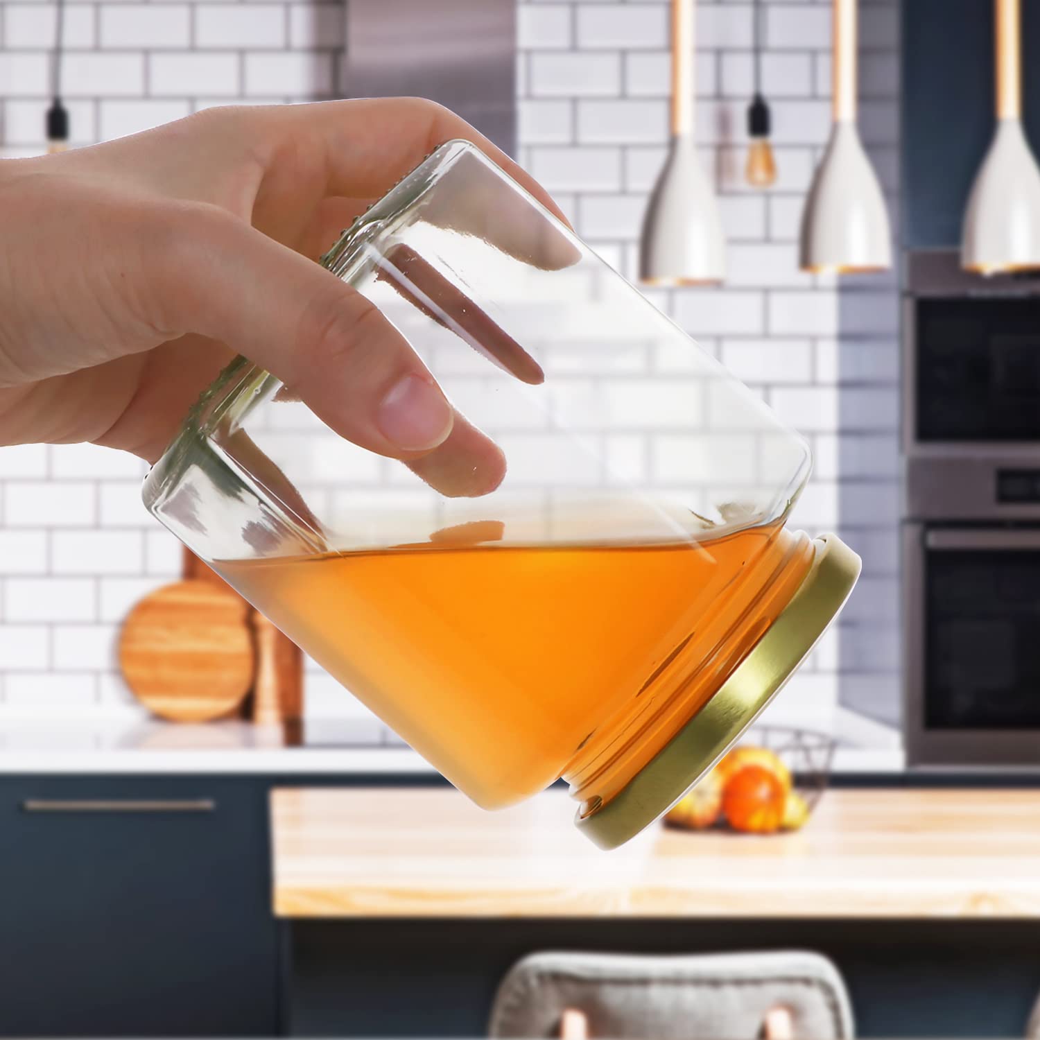 12 Pack 16 Oz Hexagon Honey Jars With Golden Lids & Wooden Dippers - Complete Set For Wedding Favors & DIY Canning