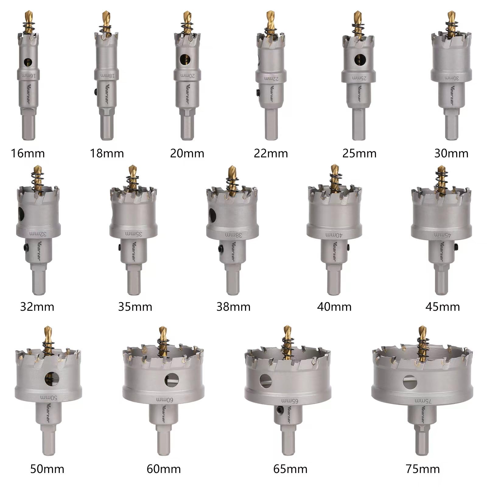 15 Stück Lochsäge Set, 16–75mm Hartmetall Lochsägen Set, TCT Lochbohrer Bohrer für Edelstahl, Eisen, Baustahl, Aluminium, Legierung, Kunststoff, Glasfaser