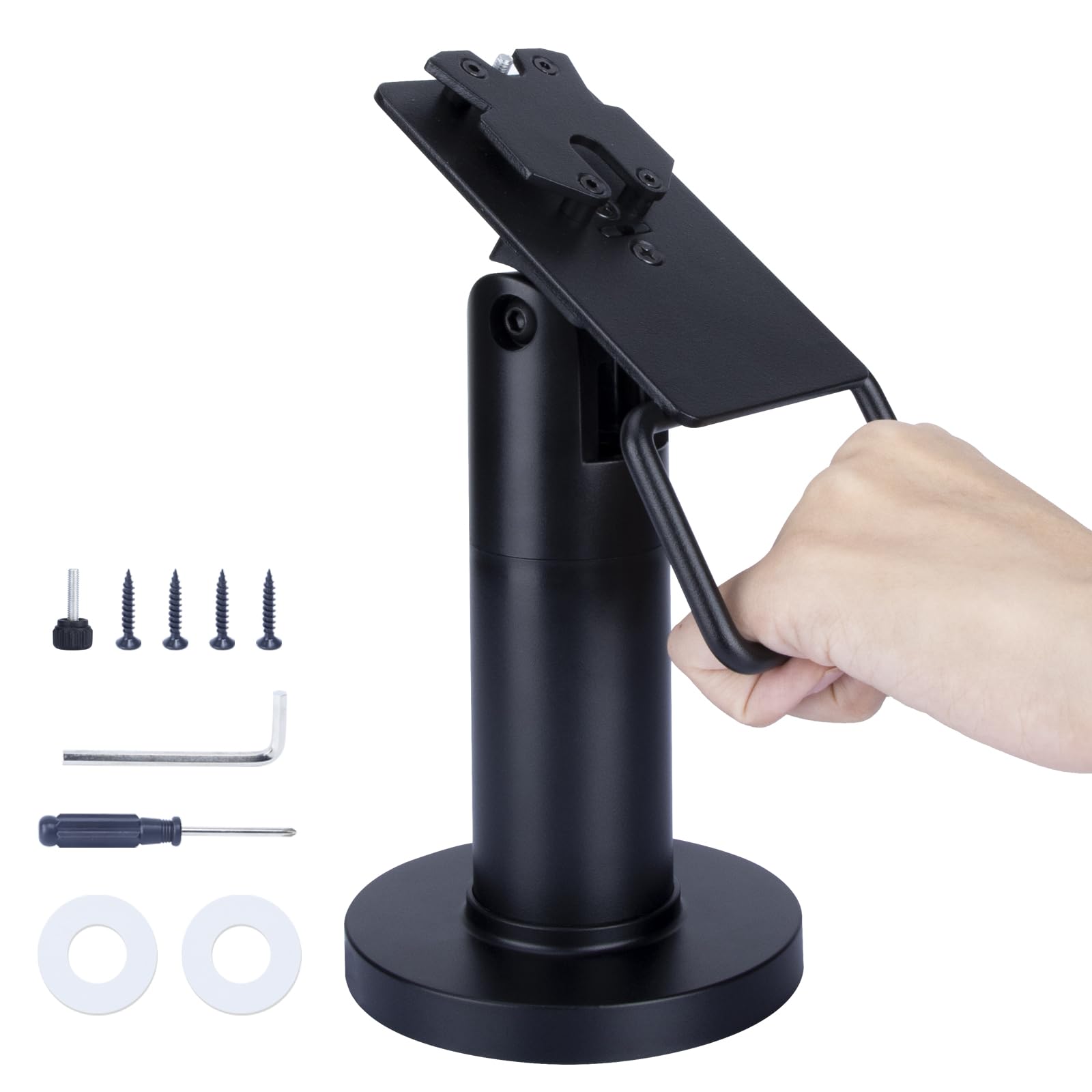 POS Terminal Stand für Ingenico Lane/3000/3600/7000/8000, Point of Sale Square Card Reader Terminal Holder, Tilt & Swivel Metal POS Stand with Installation Tools, Screw-in & Adhesive, Black