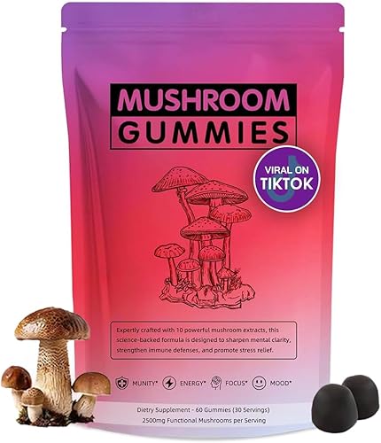 60 gomitas nutritivas de hongos para adultos, mezcla de hongos 12 en 1 con melena de león, cola de pavo, reishi orgánico, cordyceps, apoyo