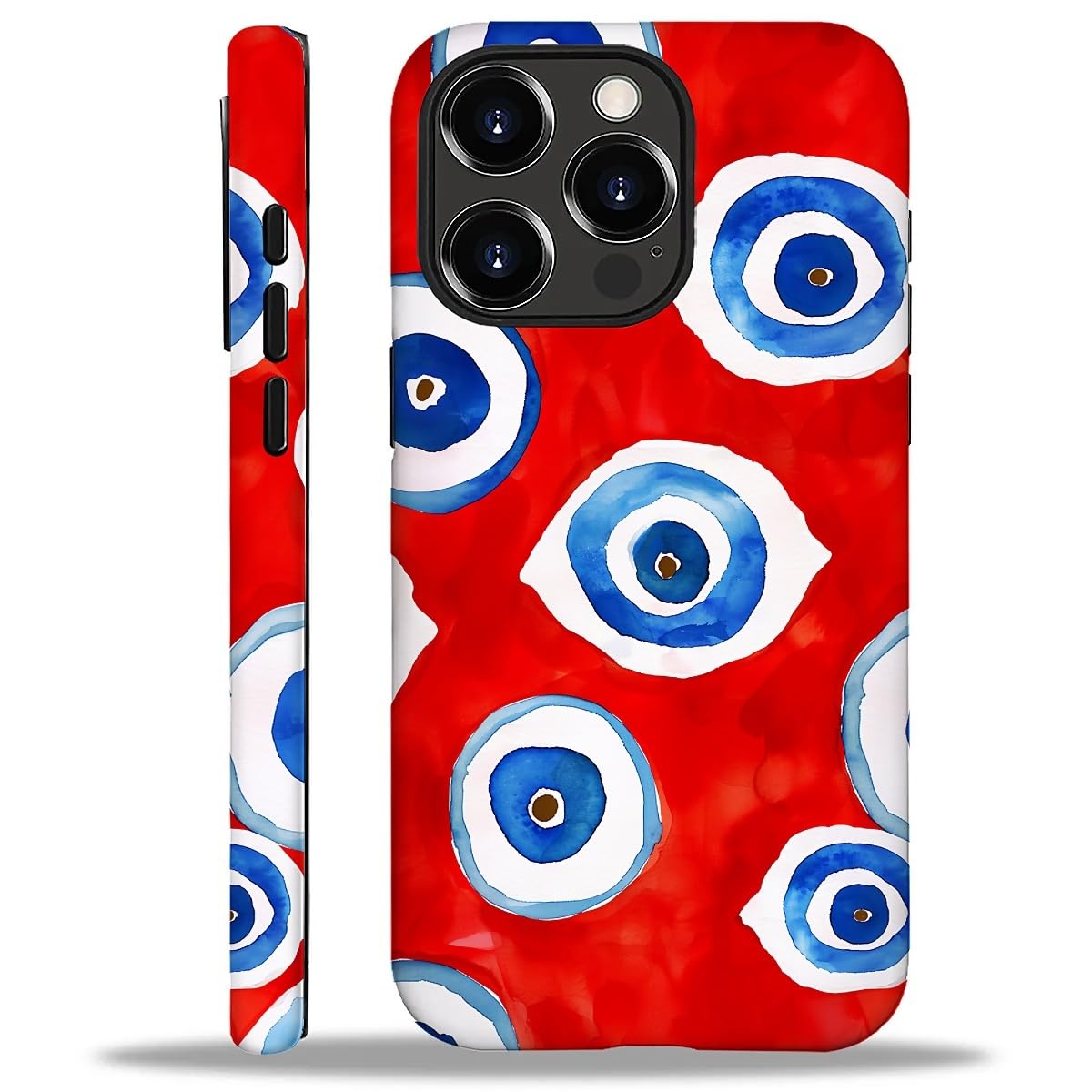 WANKBLC Compatible with iPhone 16 Pro Max Matte Case, Evil Eye Red Blue Pattern for Girl Full Body Design Soft Silicone Drop Shock Scratch Protection