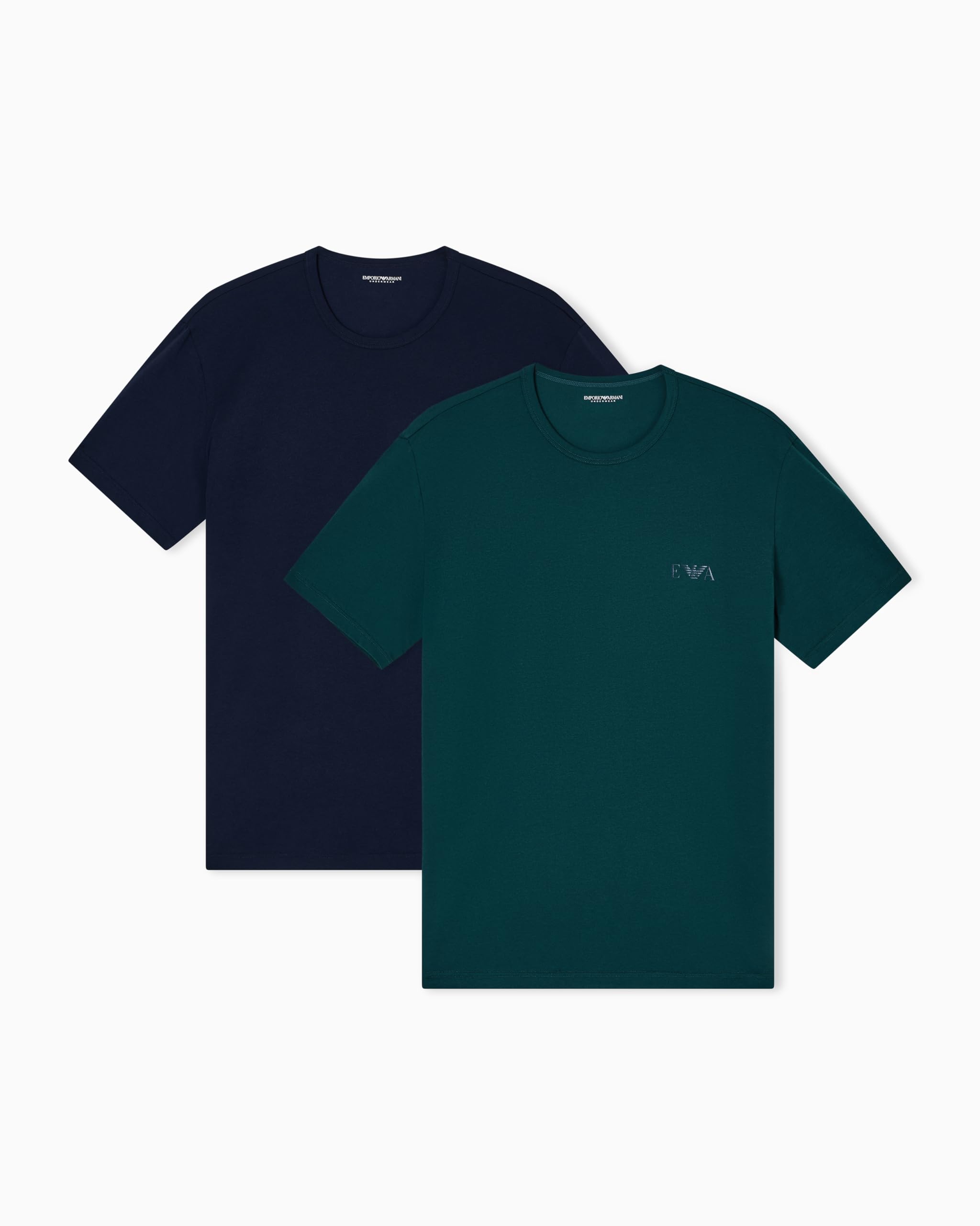 Emporio Armani T-Shirt Girocollo Da Uomo Con Monogramma Audace, Confezione Da 2, Blu, Taglia M, Blu, M-image