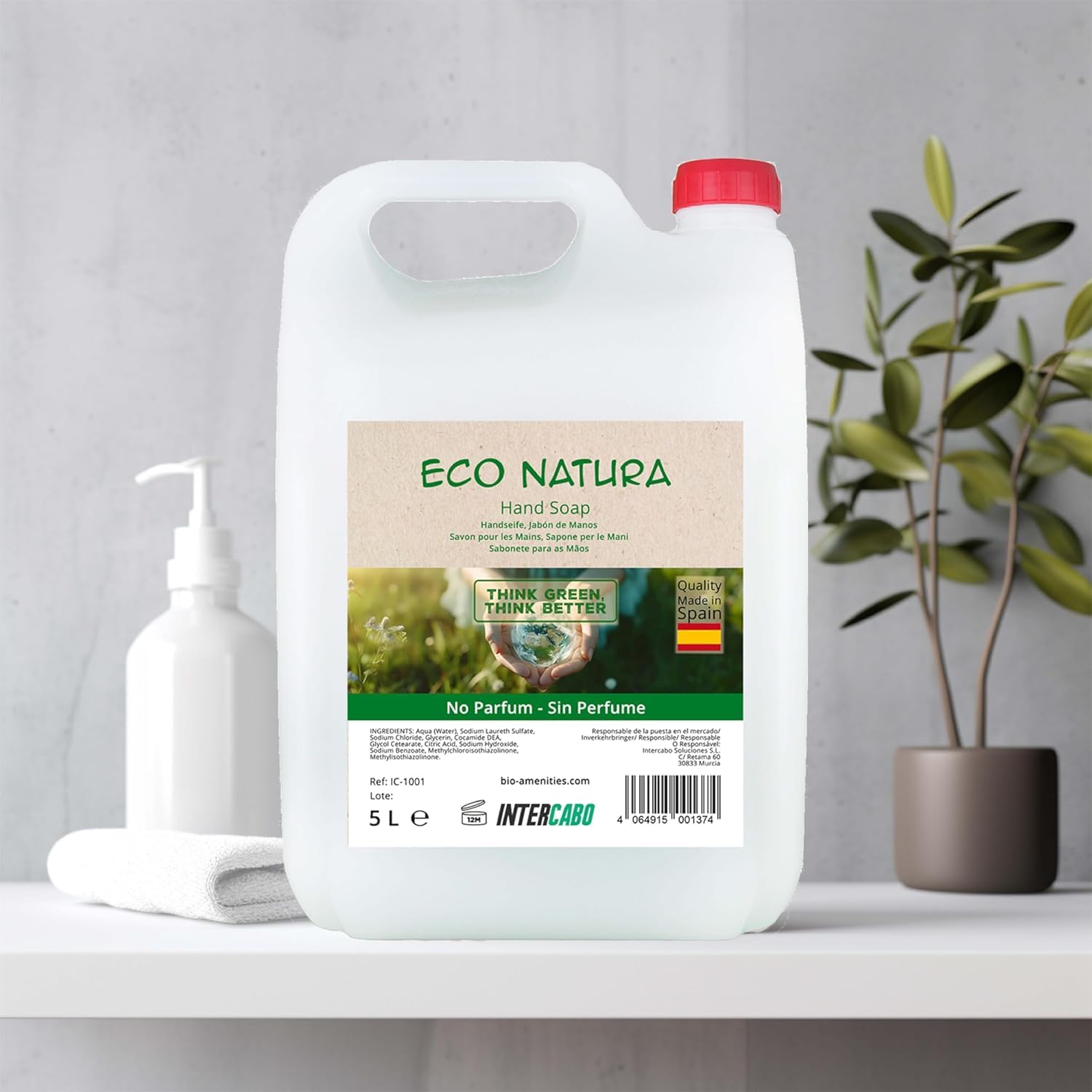 Sapone Mani Liquido 4 x 5 L Eco Natura • Ricarica Senza Profumo per Dispenser • Formula Delicata e Neutra • Per Hotel, Scuole, Uffici e Ambienti Professionali