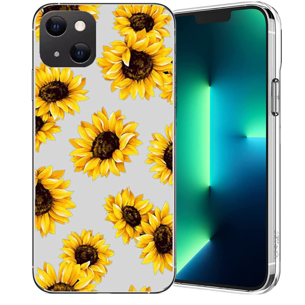 Case for iPhone 14 Plus, Sunflower Floral Pattern, Shockproof Soft TPU Bumper Slim Cute Yellow Flower Case Compatible with iPhone 14 Plus 6.7 Inch