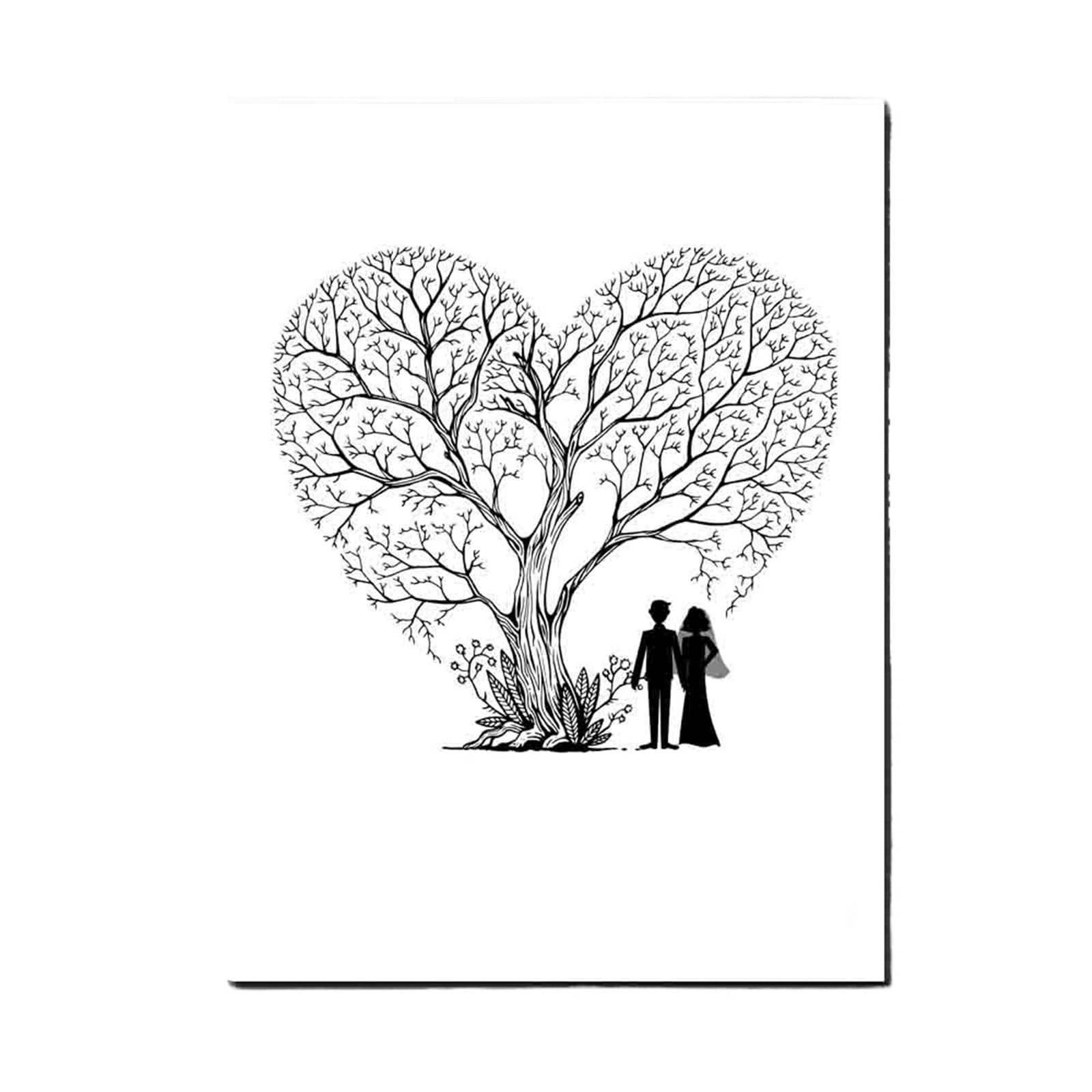 Hochzeits Fingerabdruck Malerei Liebhaber Fingerabdruck Baum DIY Gast Unterschrift Leinwand Gemälde for Hochzeit Jahrestag Veranstaltungen Party Dekor(T1CP002)
